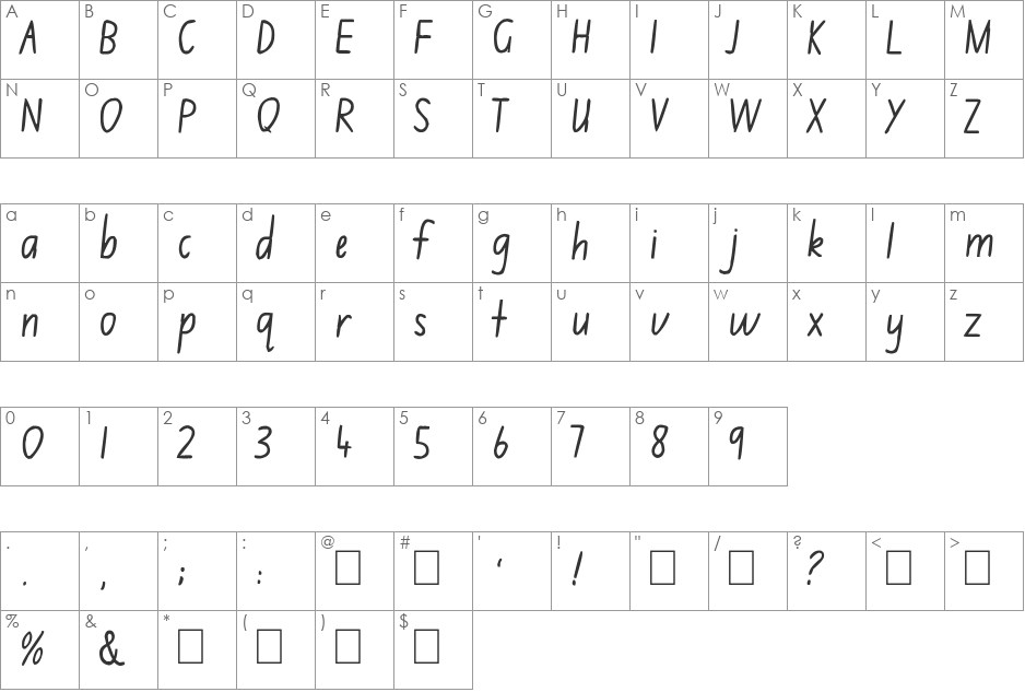 Jimmy Flashcard font character map preview