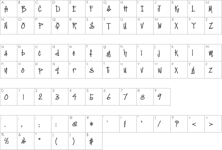Jive Talk font character map preview