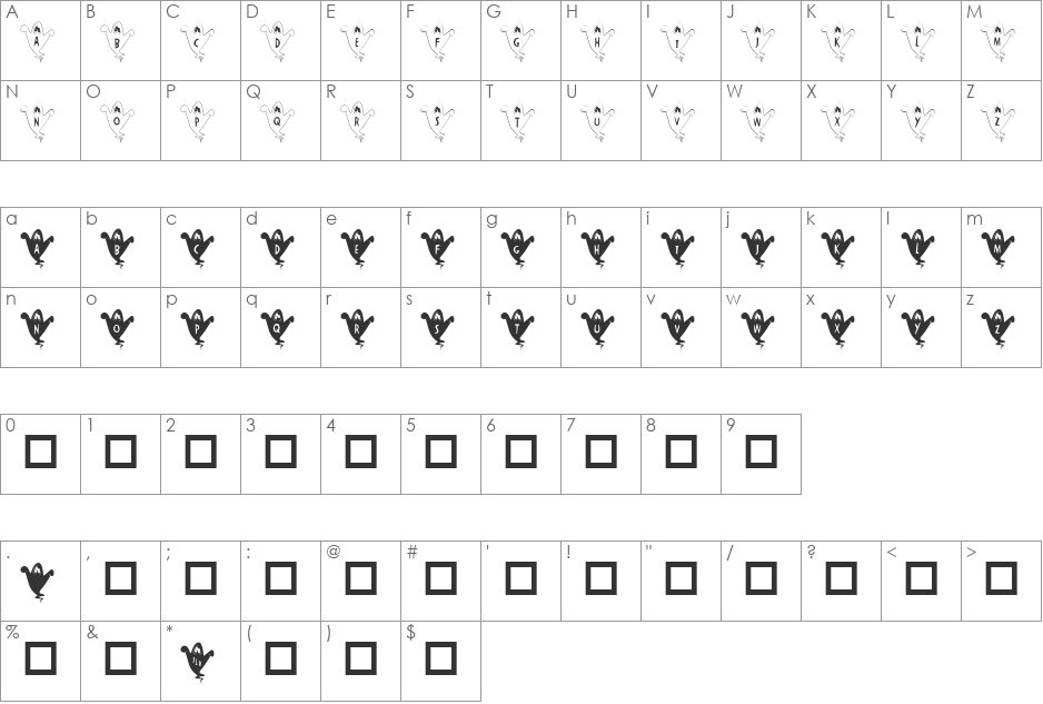 JLR Alphabata BOO! font character map preview
