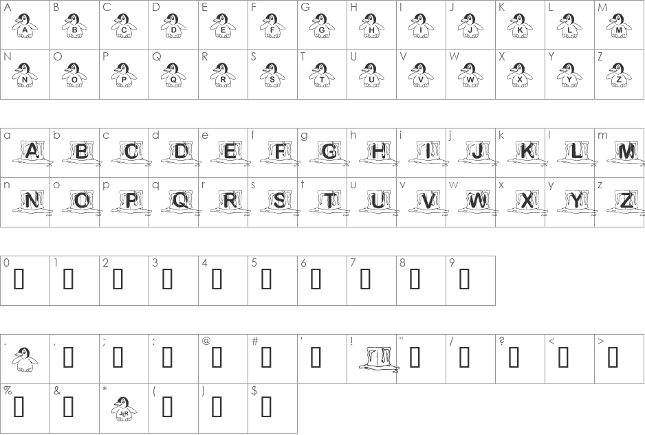 JLR Chillies font character map preview