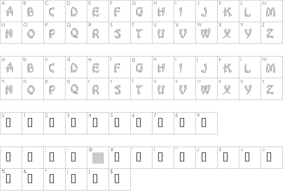 JLR Chinese Love Letters font character map preview
