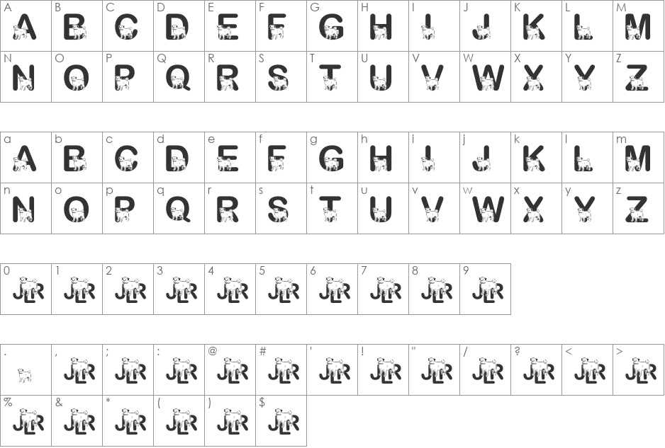 JLR Doggon! font character map preview
