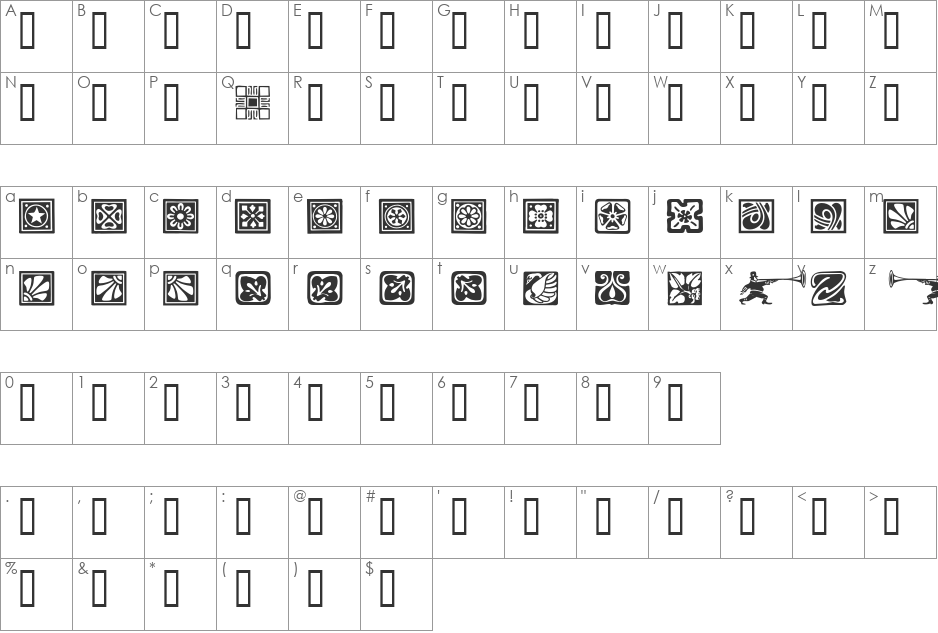 Art Noveau Dingbats font character map preview