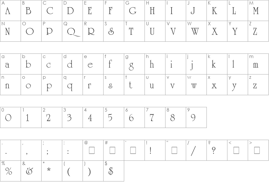Academ SSi font character map preview