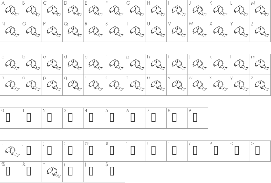 JLR Fortune Cookies font character map preview