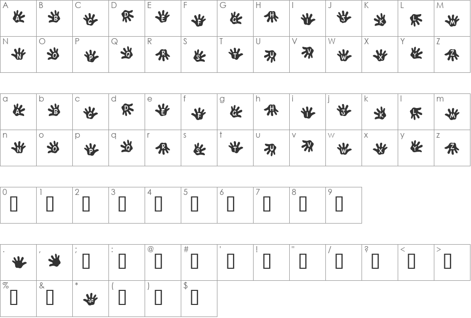 JLR Gimme Five! font character map preview
