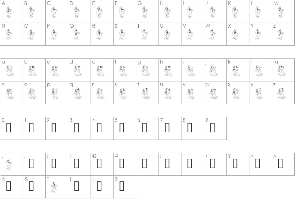JLR Goofy Writing font character map preview