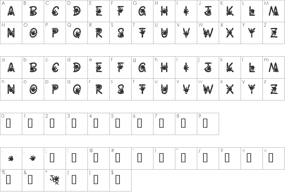JLR Katie's Hand font character map preview