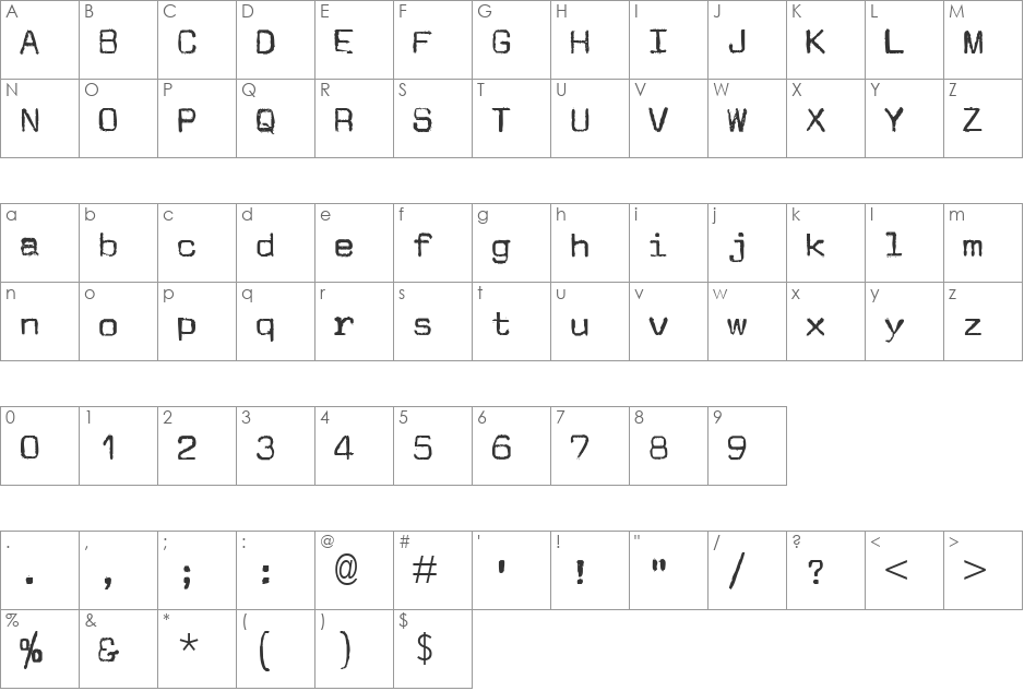 JMLetter font character map preview