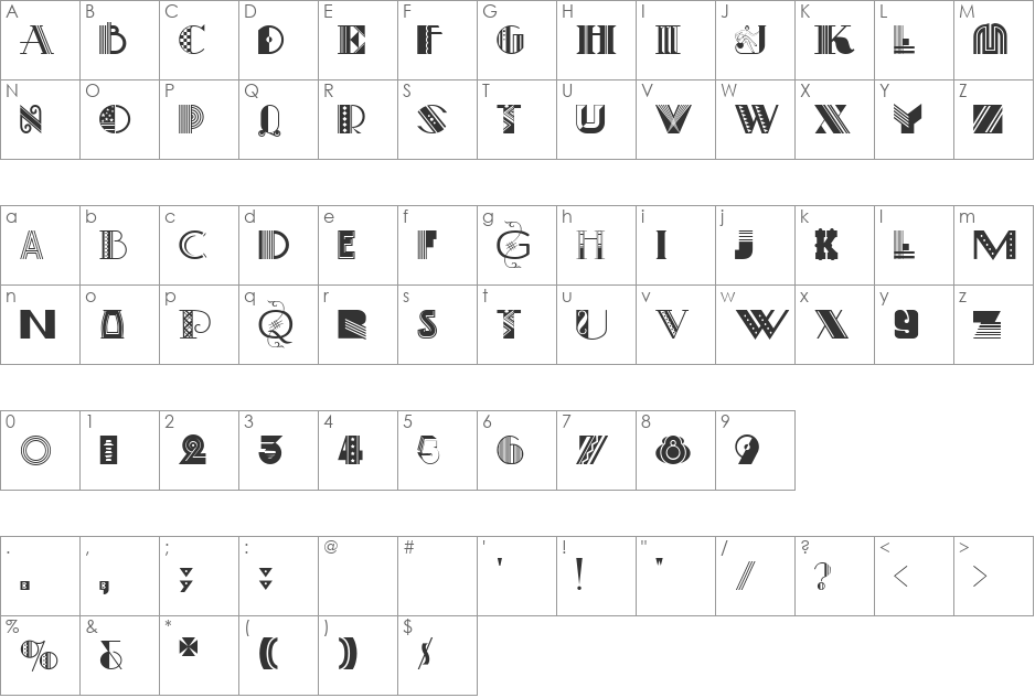 Art-Decoretta font character map preview