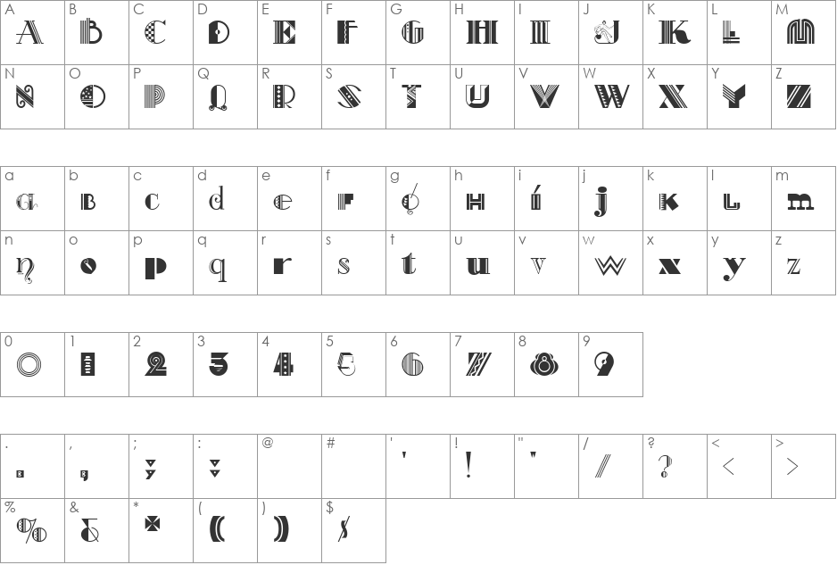 Art-Decorina font character map preview