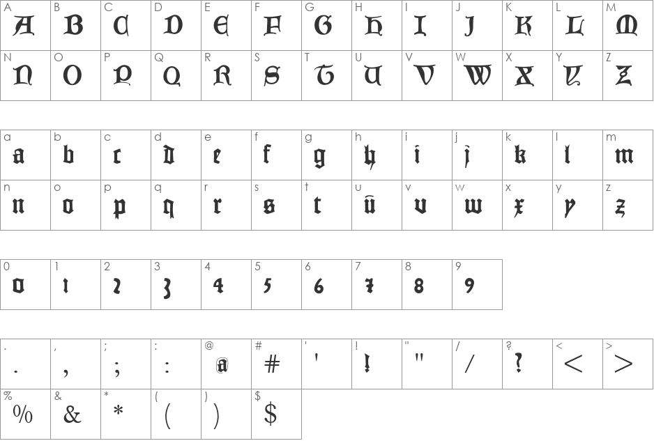 JoeCaxton font character map preview