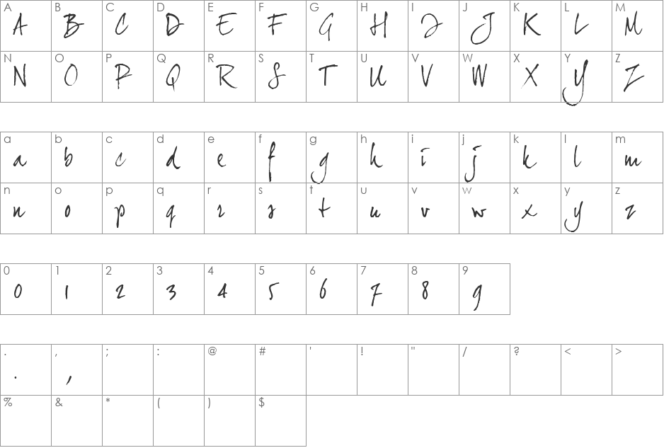joeHand 2 font character map preview