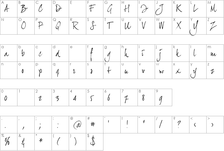 joeHand 2 font character map preview