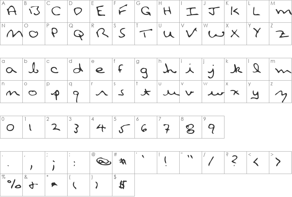 Joel font character map preview