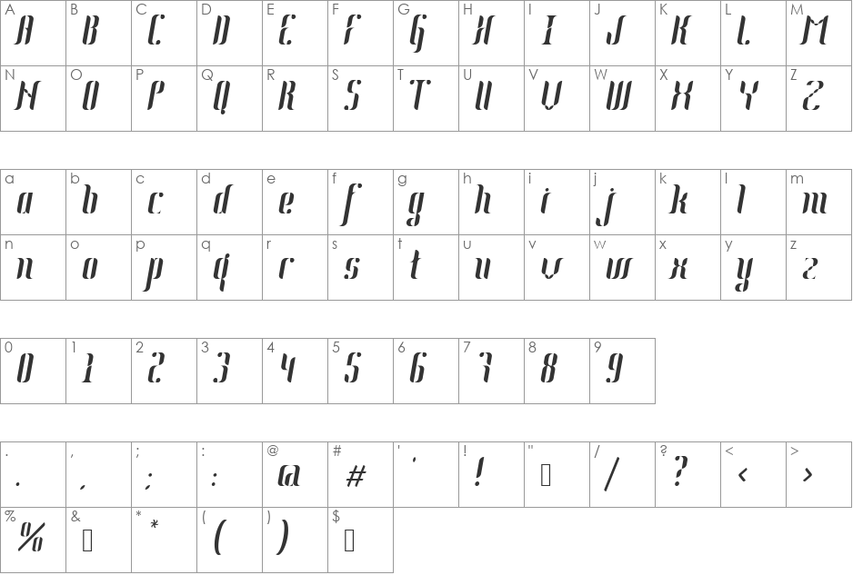 Johanna font character map preview