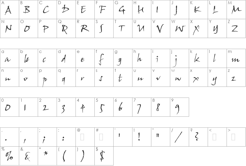 John Handy font character map preview