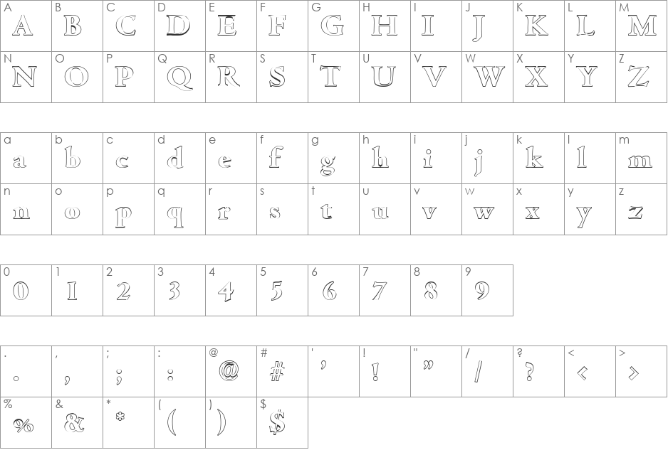 JohnBeckerOutline-ExtraBold font character map preview