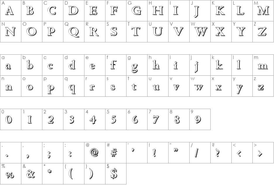 JohnBeckerShadow font character map preview