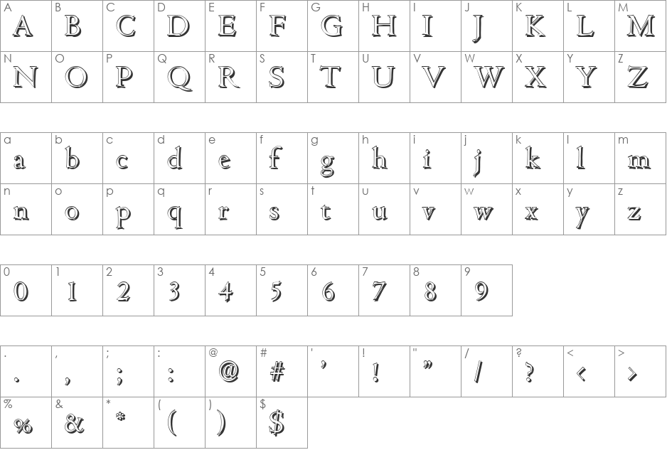 JohnBeckerShadow-Light font character map preview