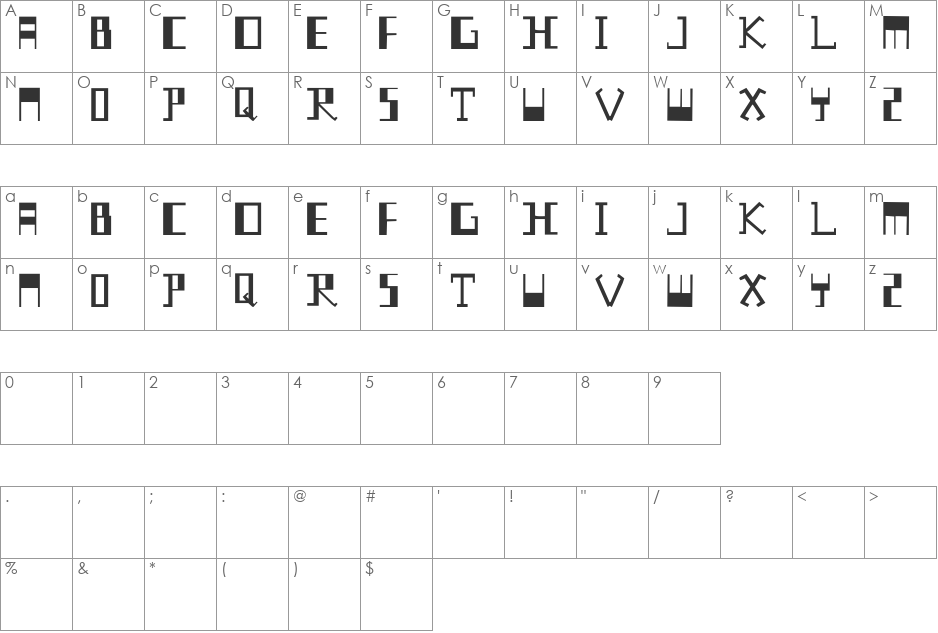 Johnny Bracket font character map preview