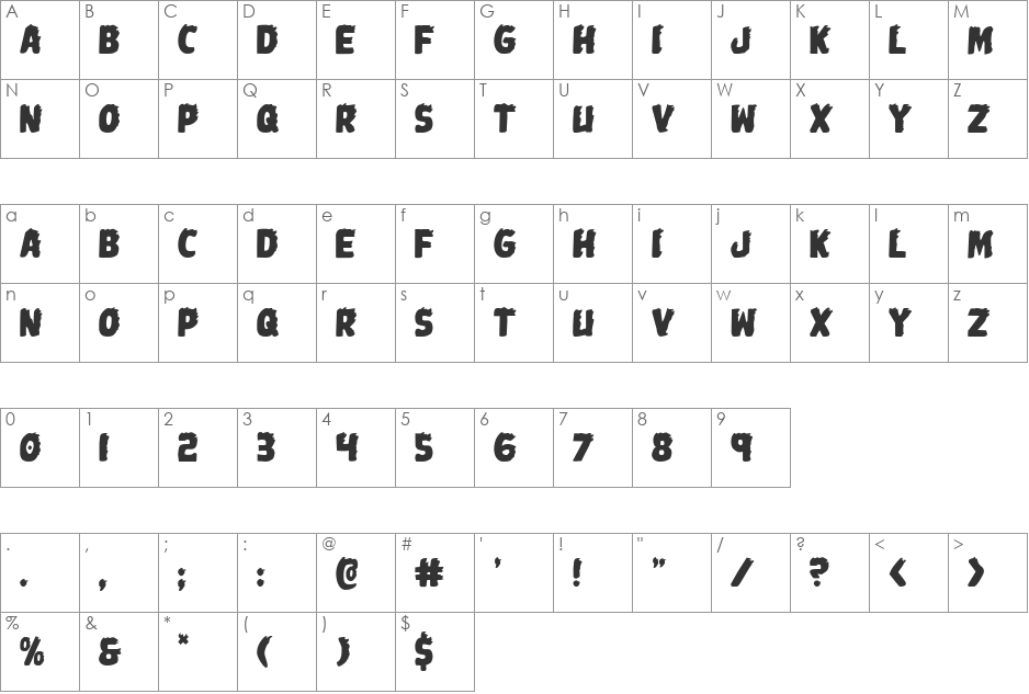 Johnny Torch font character map preview