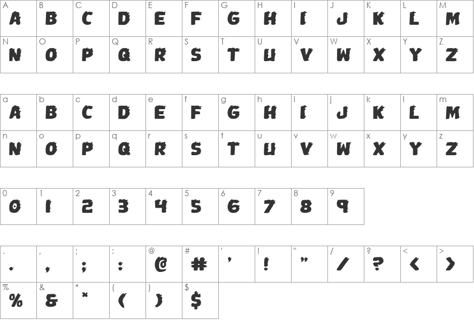 Johnny Torch Expanded font character map preview