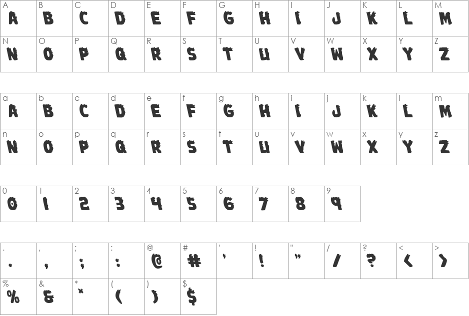 Johnny Torch Leftalic font character map preview