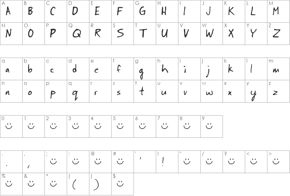 JohnnyFont font character map preview