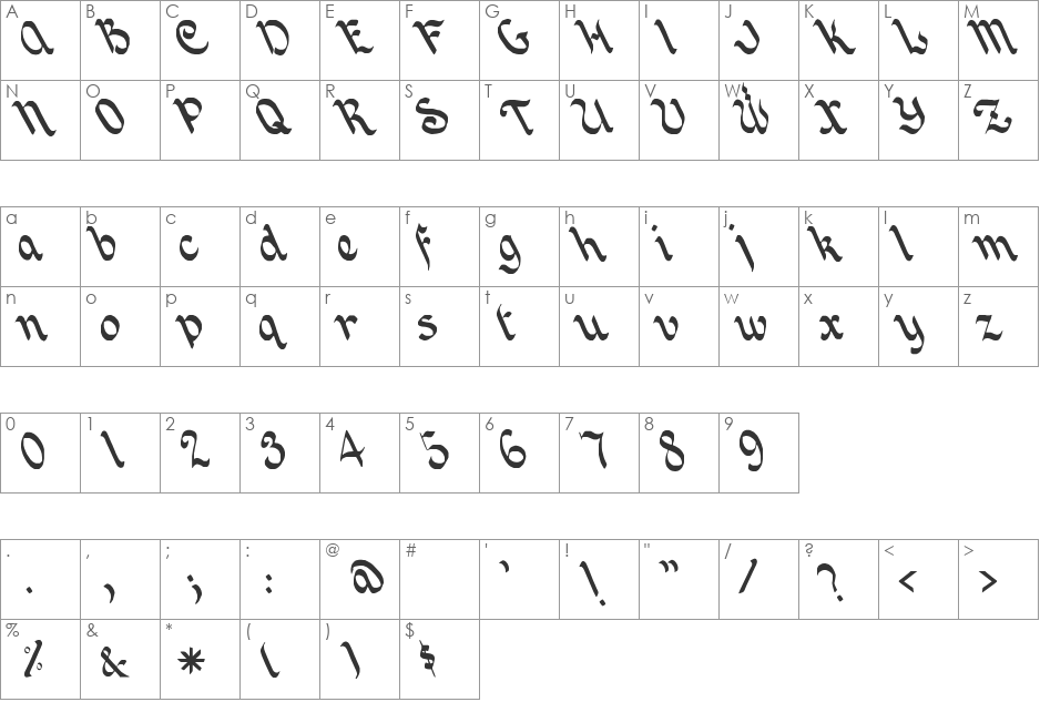 Joincaz font character map preview