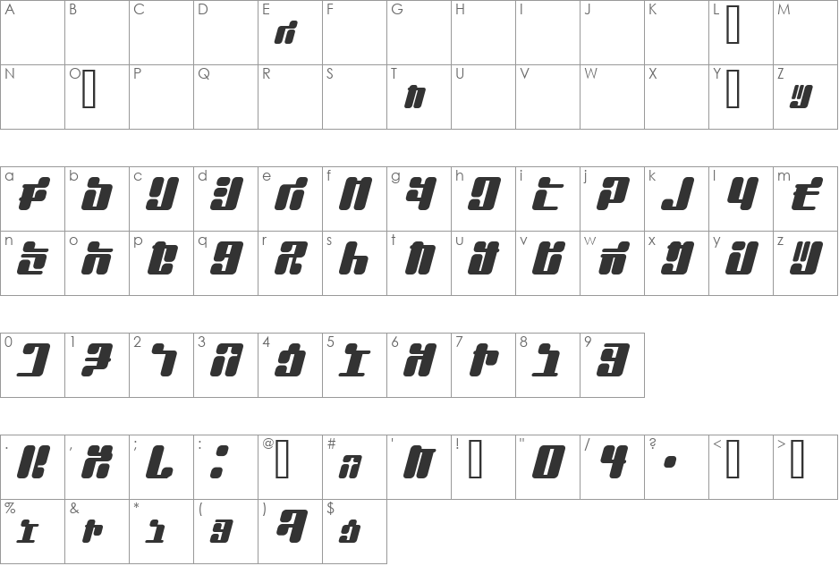 JointBump font character map preview