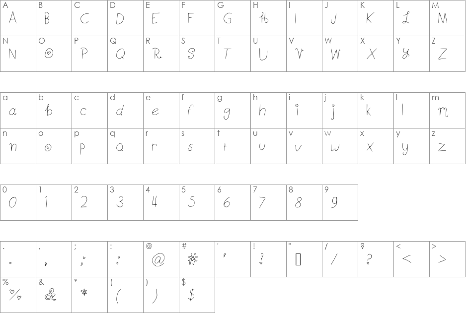 Joli font character map preview