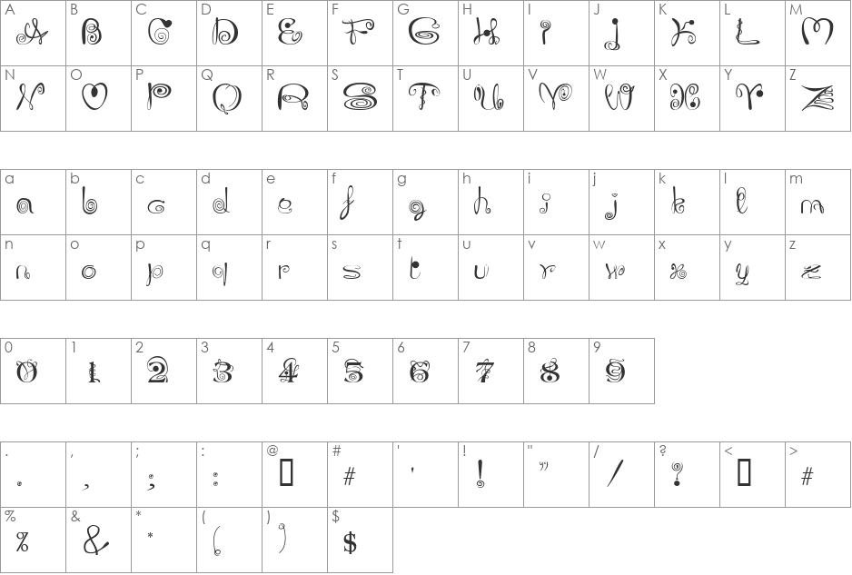 JoliScript font character map preview