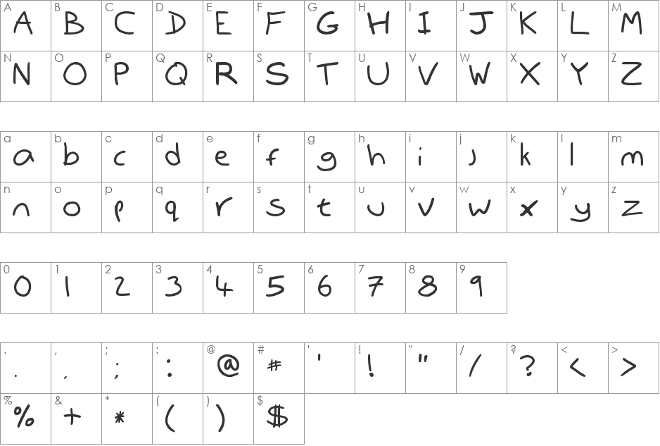 JonoStyle font character map preview