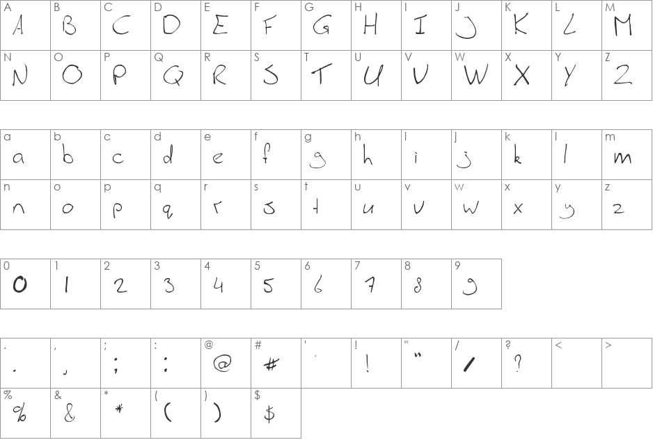 jorg font character map preview