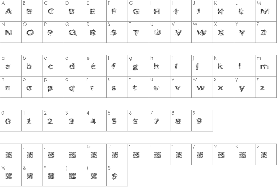 ArtBang font character map preview