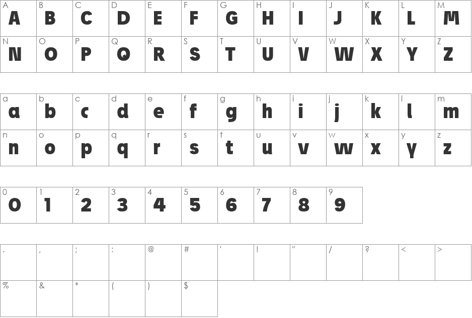 Josef Pro font character map preview
