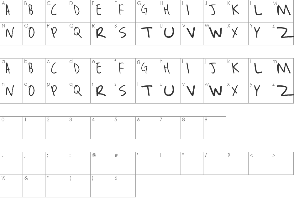 Josh Is Tipsy font character map preview