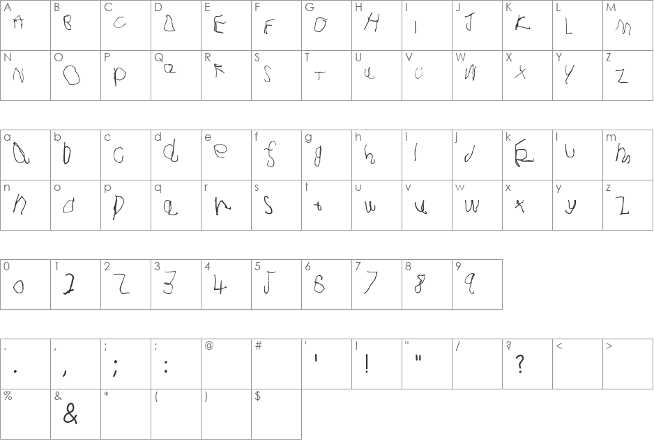 Joshua Dawson aged 4 font character map preview