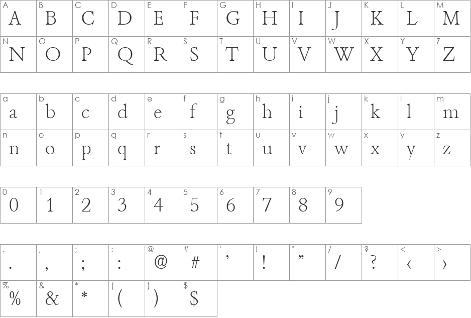 JoshuaBecker-ExtraLight font character map preview