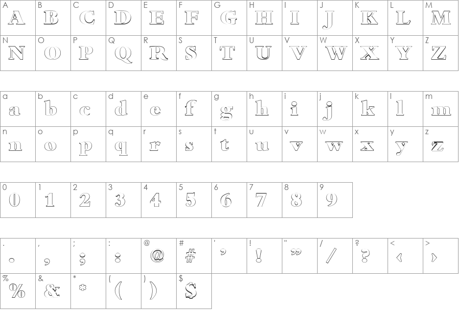 JoshuaBeckerOutline-Heavy font character map preview