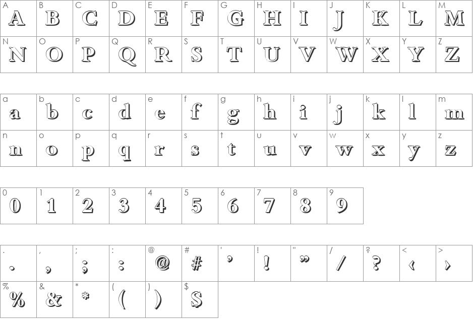 JoshuaBeckerShadow font character map preview
