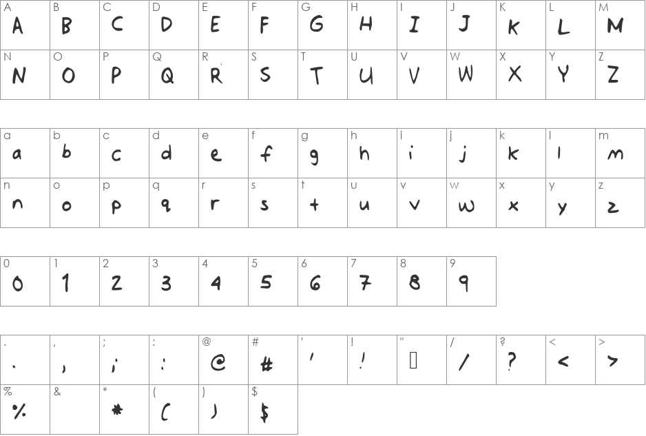 Jotdownsomenotes font character map preview