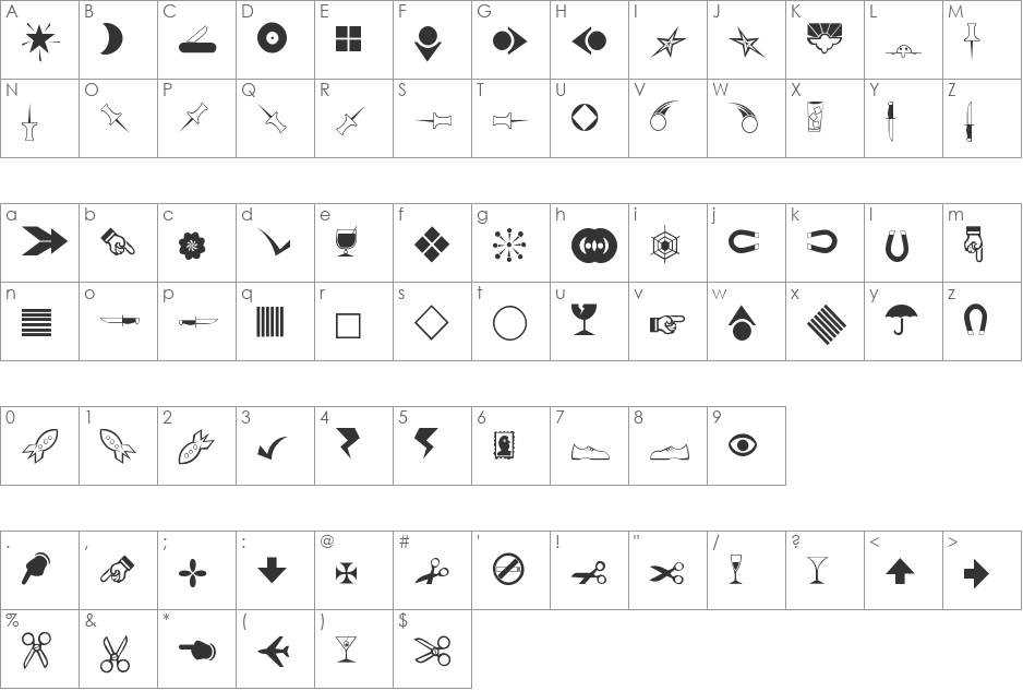 Journal Dingbats 3 font character map preview