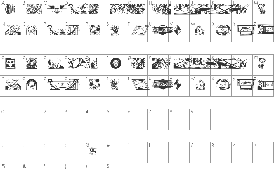 ArtDekoParts font character map preview