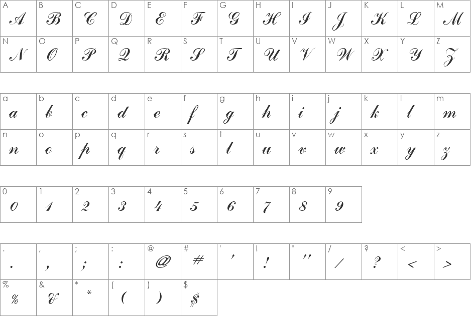 Journal Script SSi font character map preview