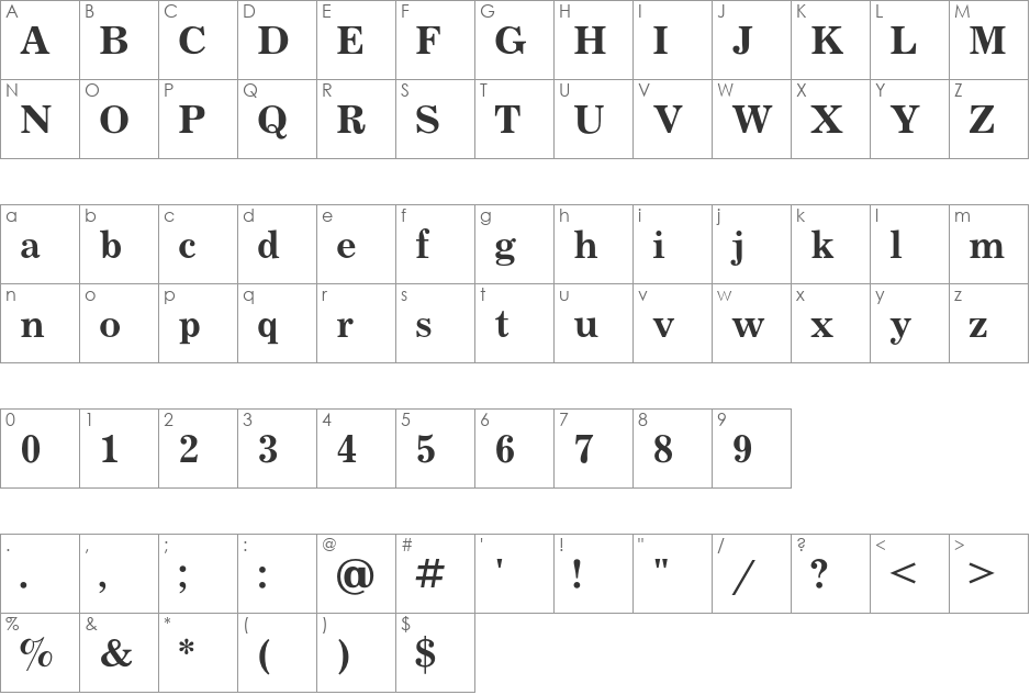 JournalC font character map preview