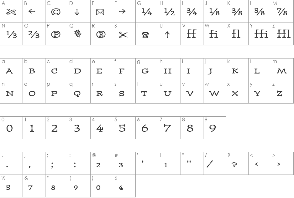 JournalFractions-Ultra font character map preview