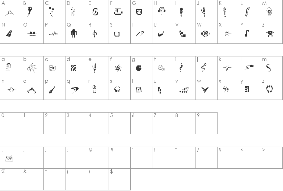 Artefekt font character map preview