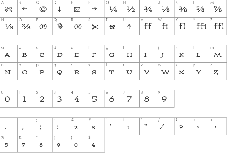JournalUltraFractions font character map preview